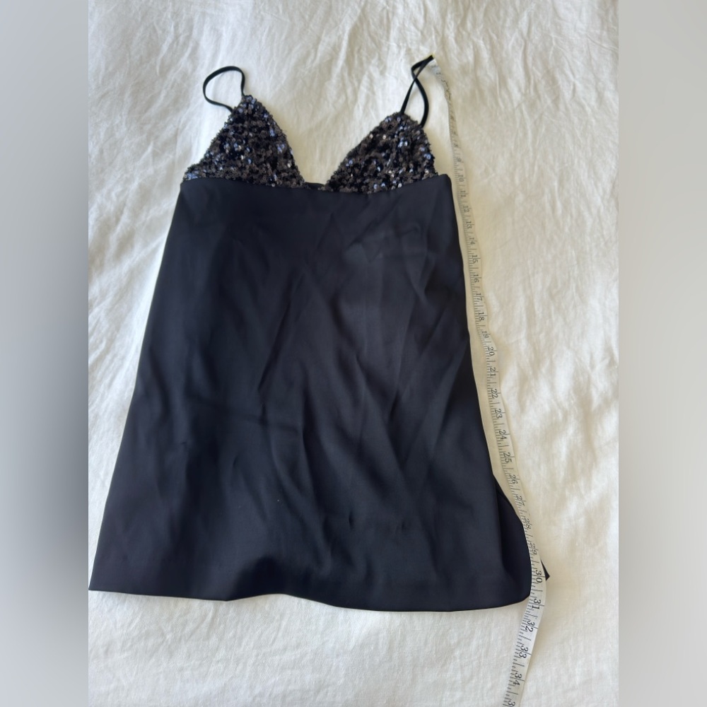 Zara Black Sequin Lace Slip Dress NWT Small Satin Mini Night Out Party - Picture 5 of 7